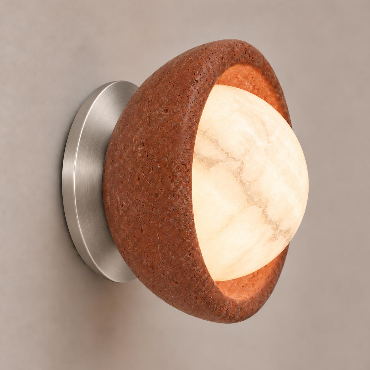 Speros Sitola Red Travertine G9 Stone Bowl Wall Light