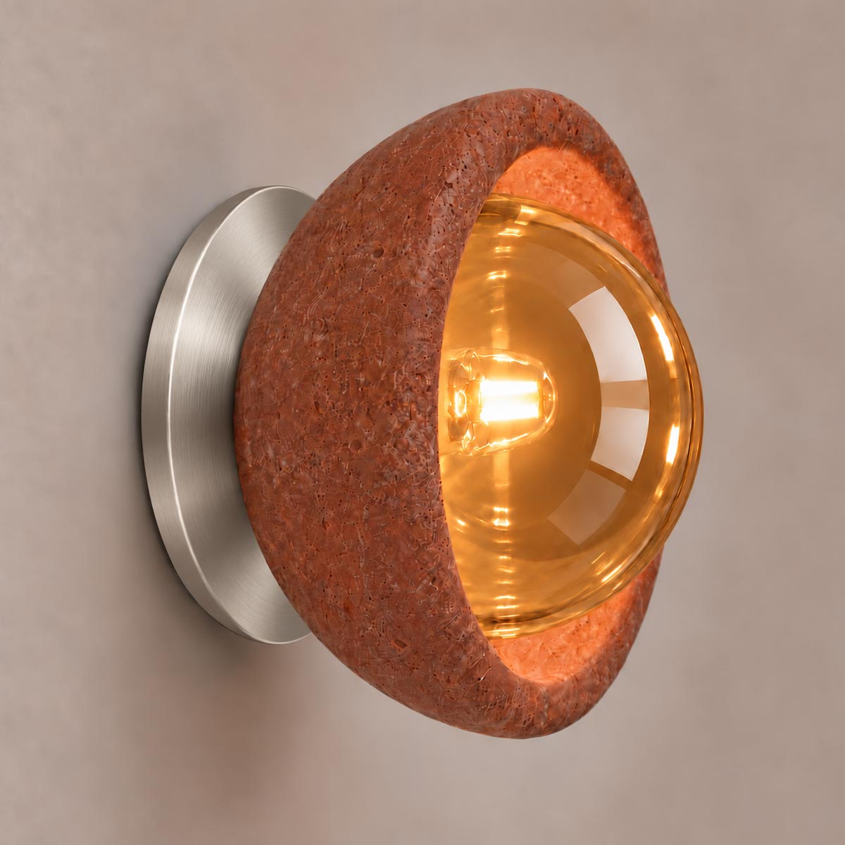 Speros Sitola Red Travertine G9 Stone Bowl Wall Light