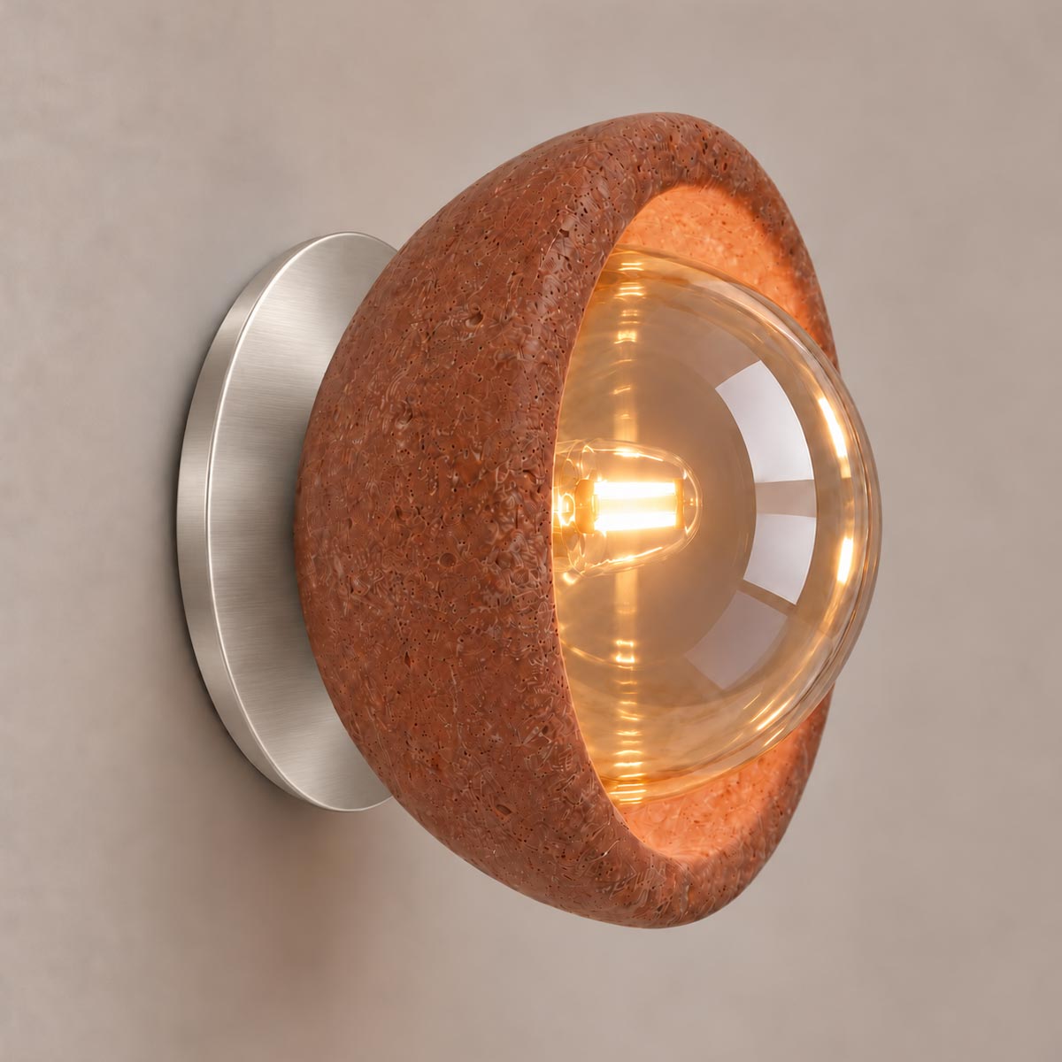 Speros Sitola Red Travertine G9 Stone Bowl Wall Light
