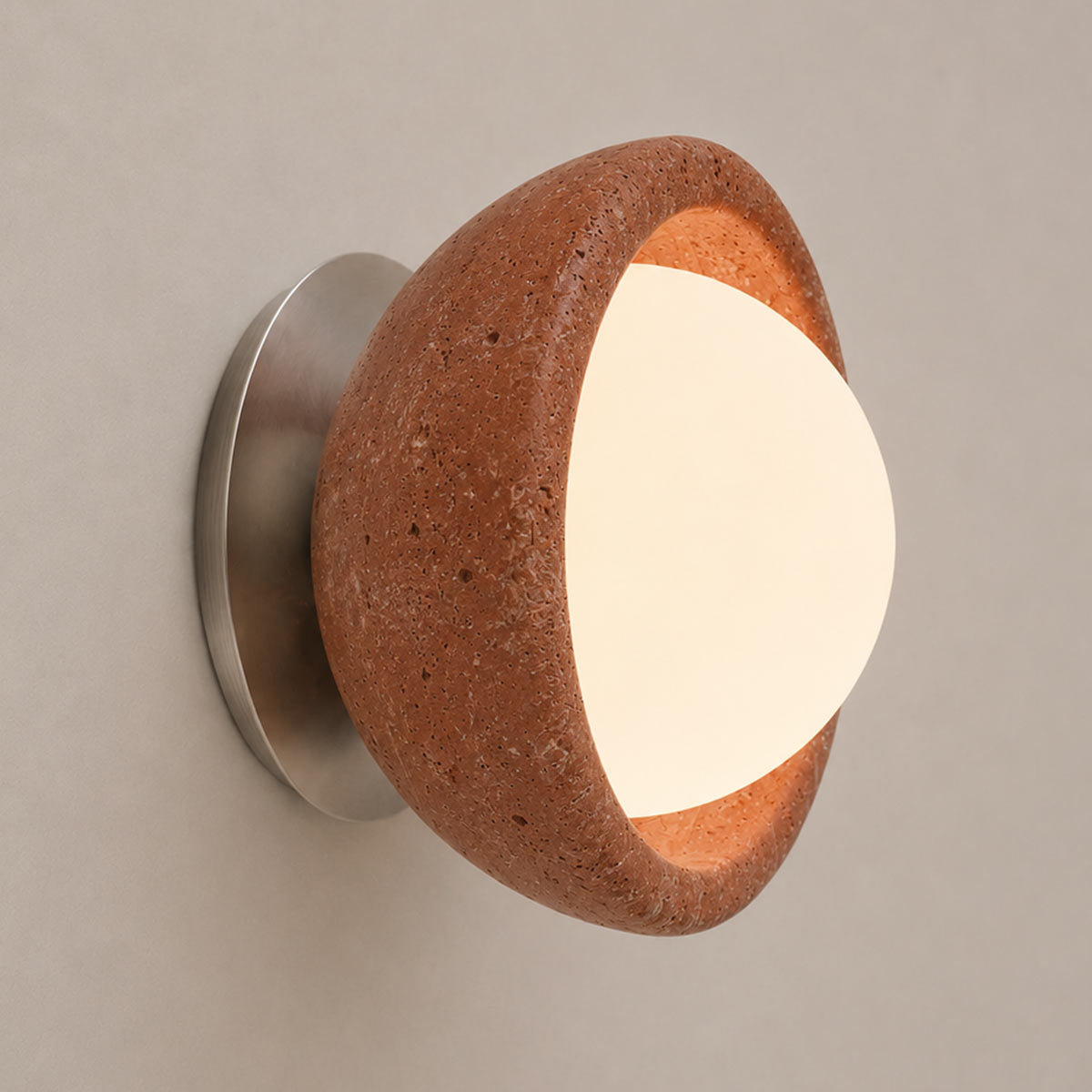 Speros Sitola Red Travertine G9 Stone Bowl Wall Light