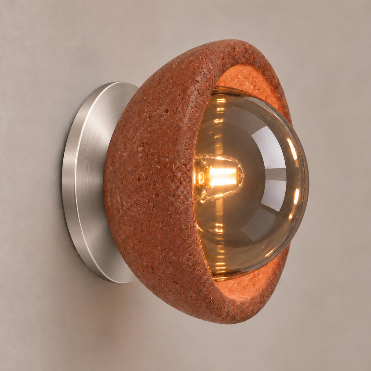 Speros Sitola Red Travertine G9 Stone Bowl Wall Light
