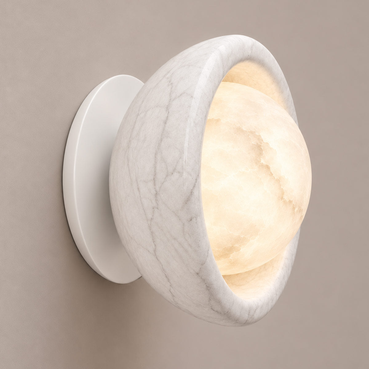 Speros Sitola White Marble G9 Stone Bowl Wall Light