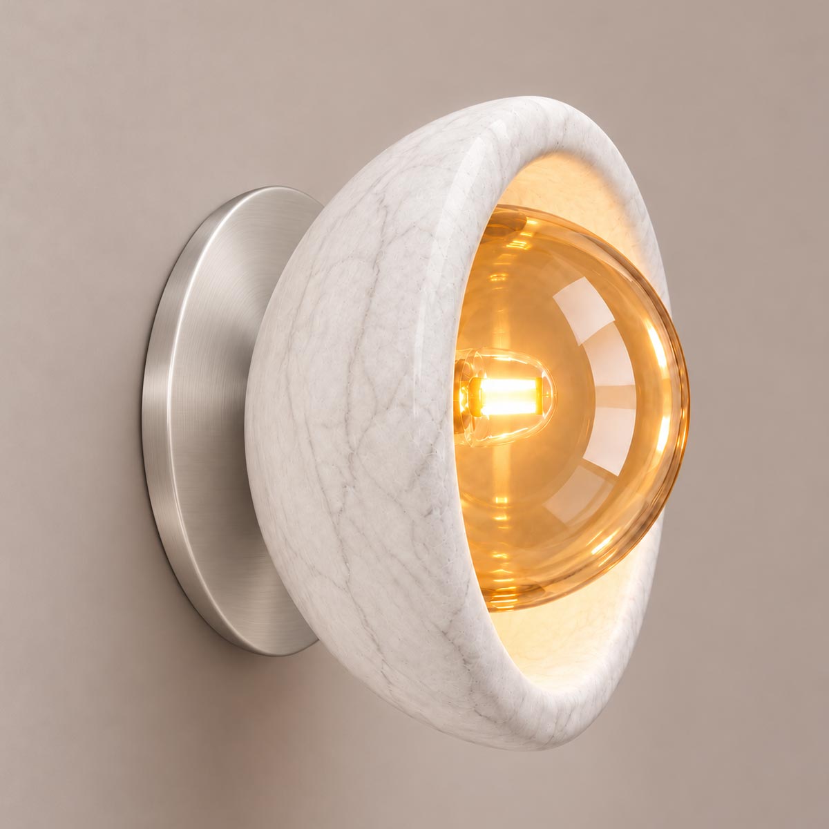 Speros Sitola White Marble G9 Stone Bowl Wall Light