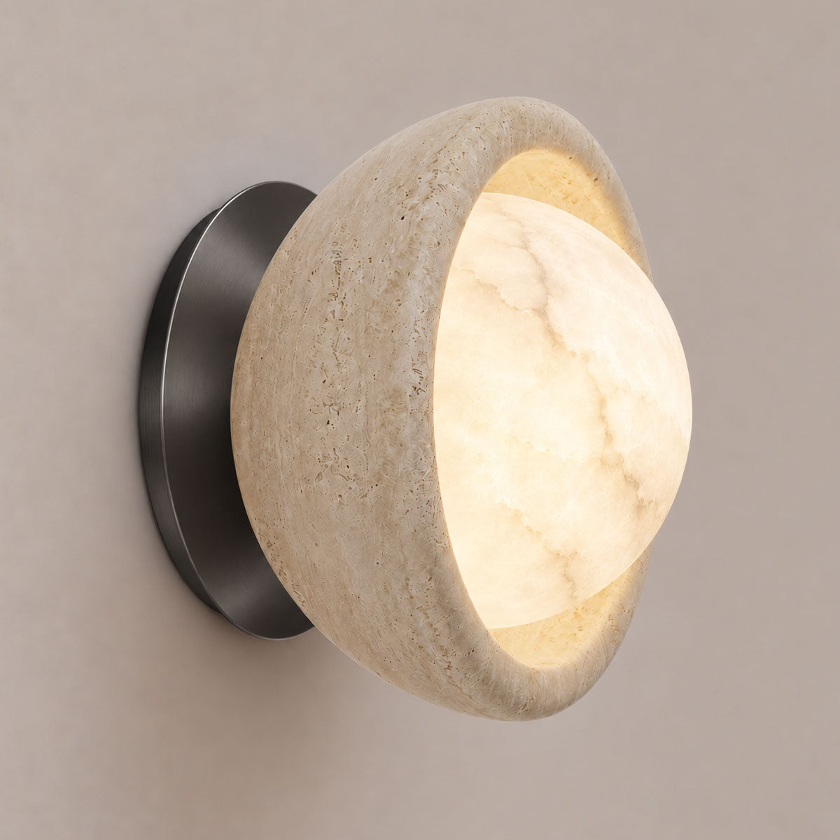Speros Sitola Beige Travertine G9 Stone Bowl Wall Light
