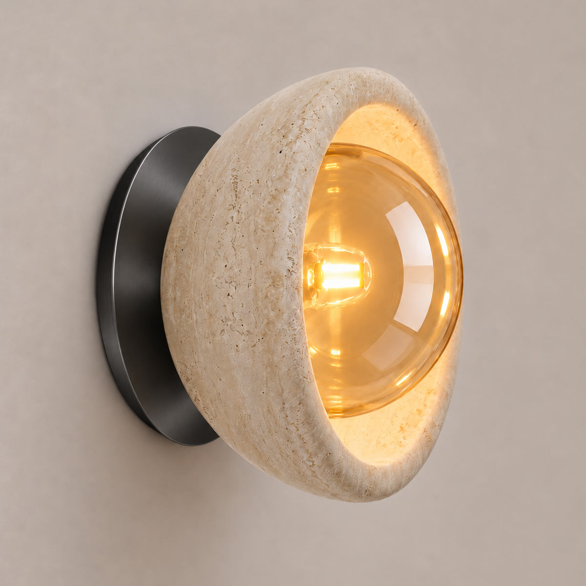 Speros Sitola Beige Travertine G9 Stone Bowl Wall Light