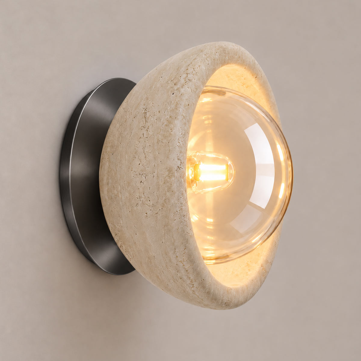 Speros Sitola Beige Travertine G9 Stone Bowl Wall Light