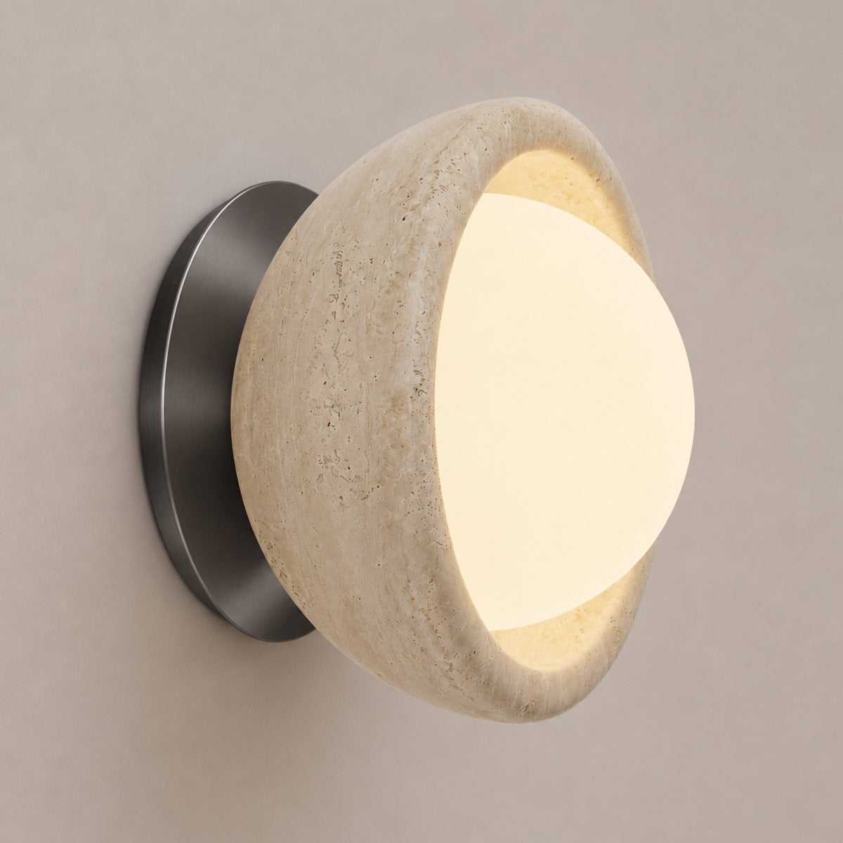 Speros Sitola Beige Travertine G9 Stone Bowl Wall Light