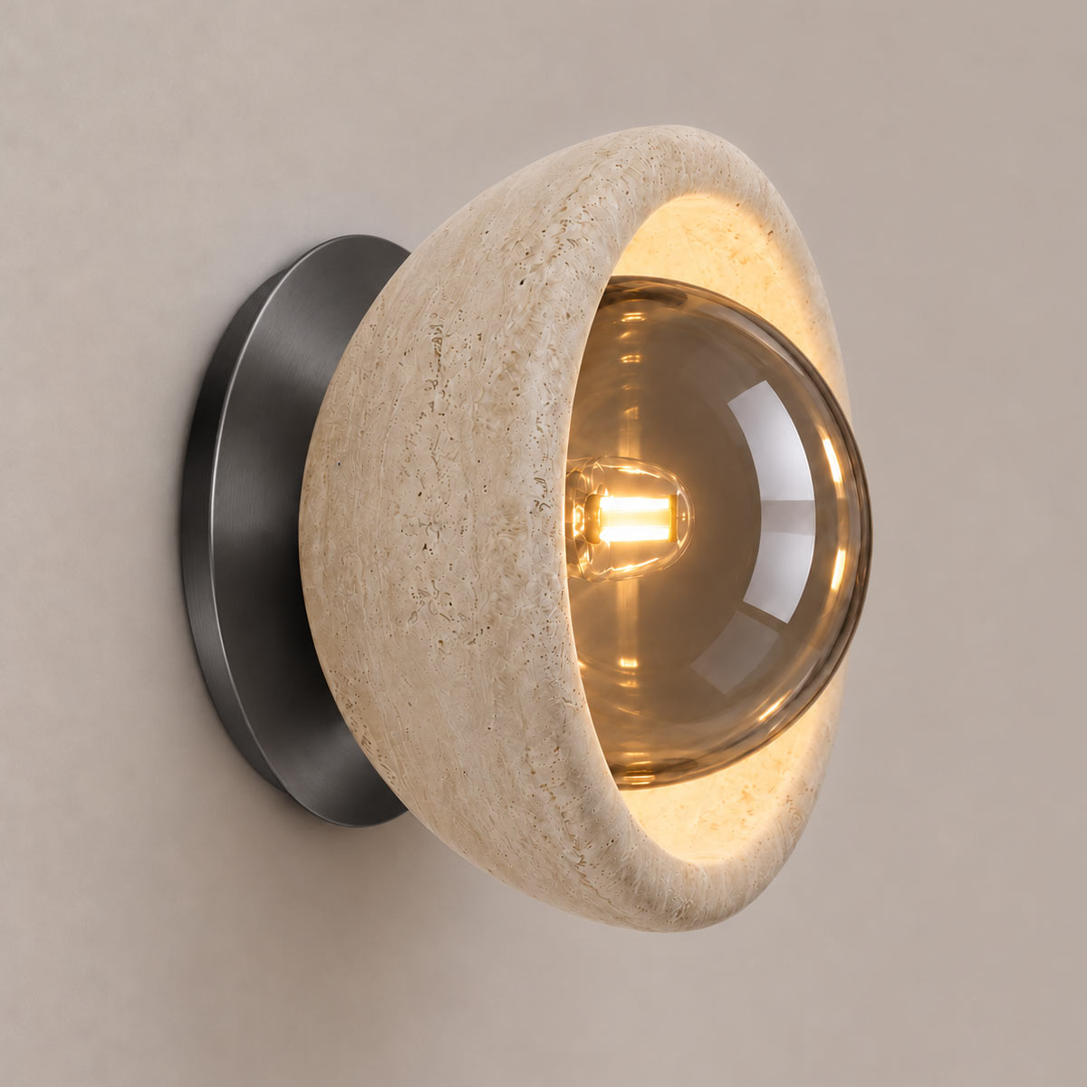 Speros Sitola Beige Travertine G9 Stone Bowl Wall Light