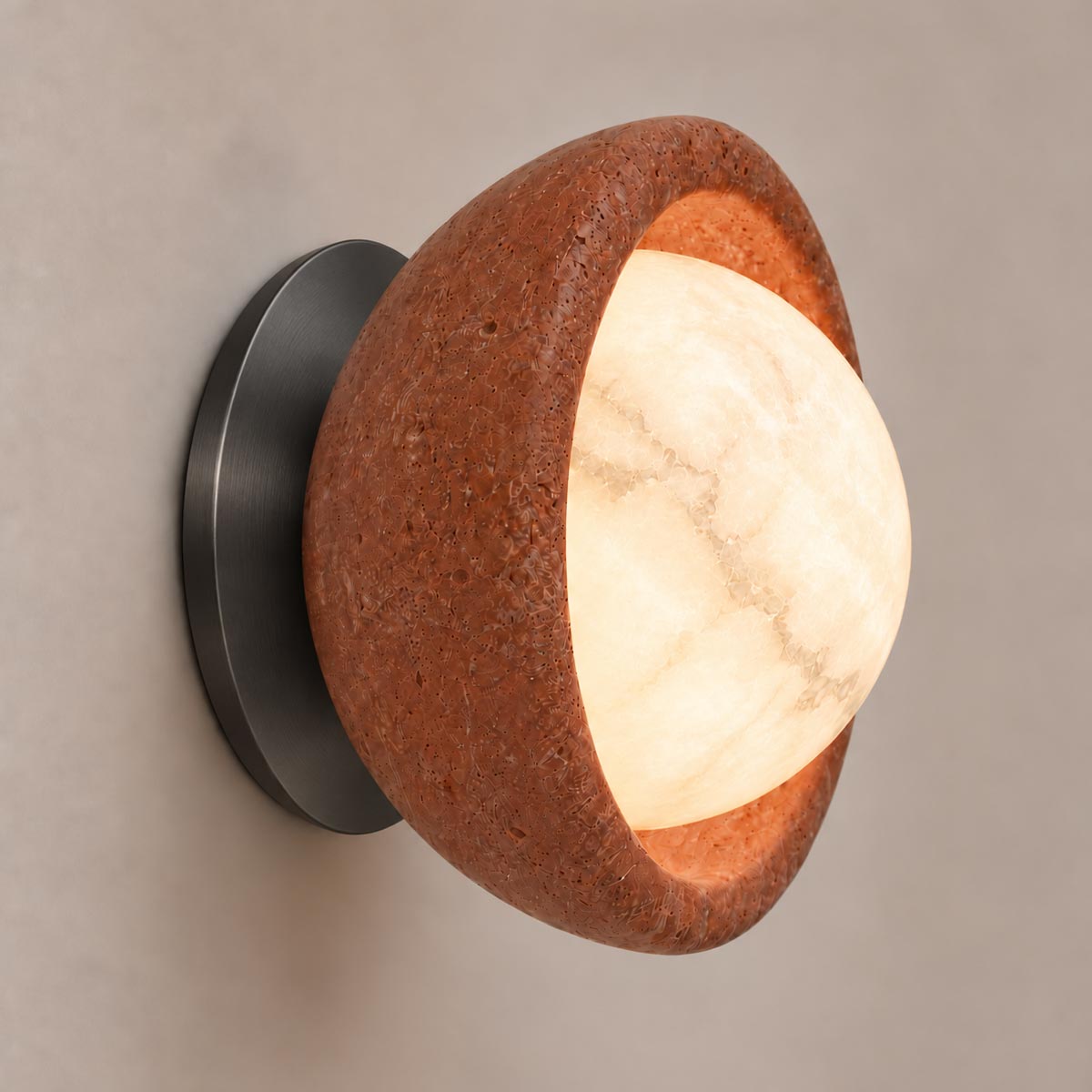 Speros Sitola Red Travertine G9 Stone Bowl Wall Light