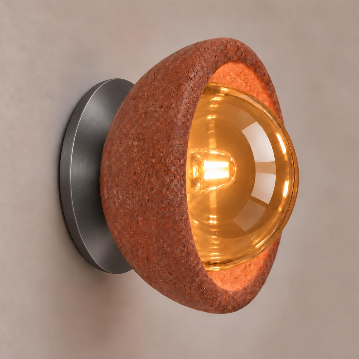 Speros Sitola Red Travertine G9 Stone Bowl Wall Light