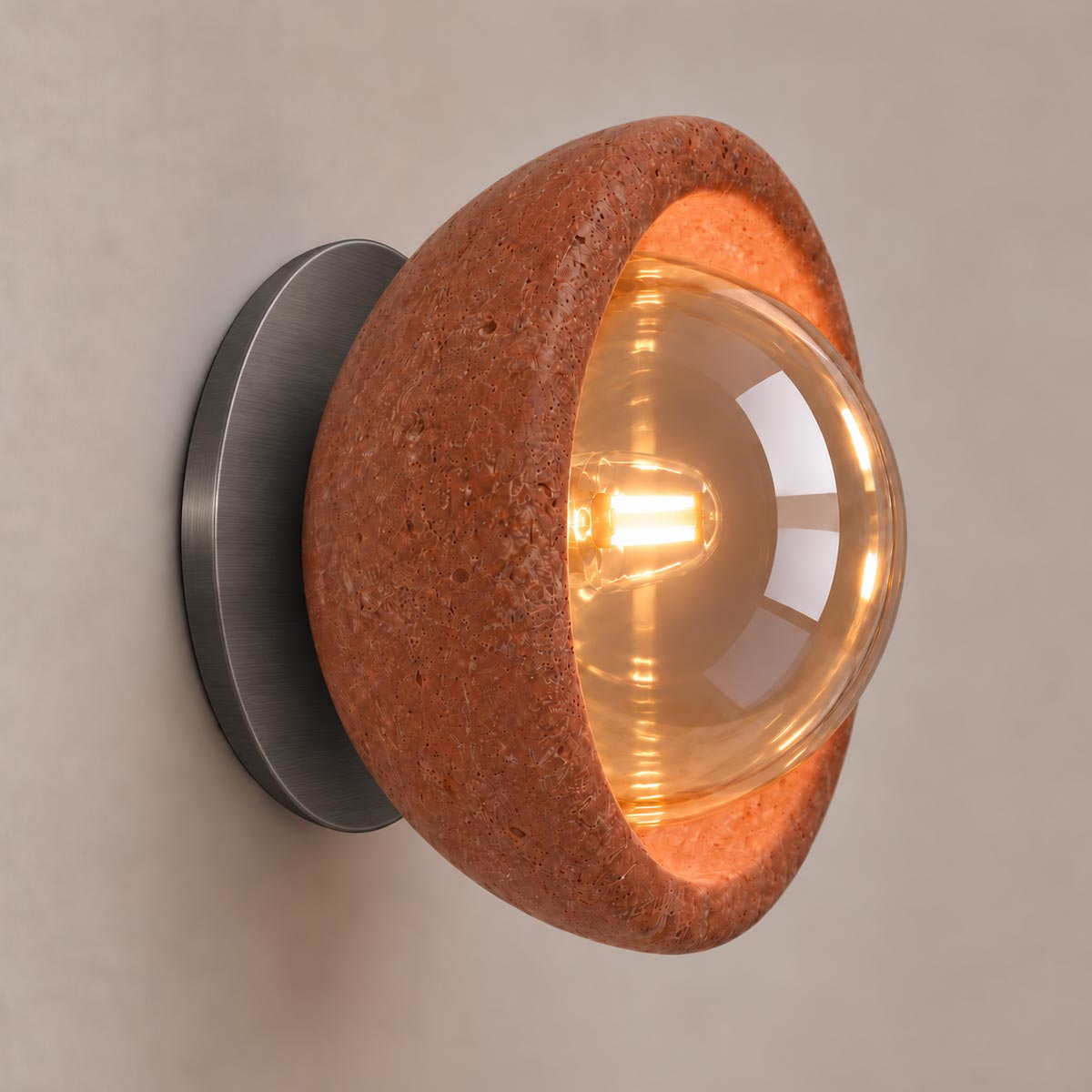 Speros Sitola Red Travertine G9 Stone Bowl Wall Light