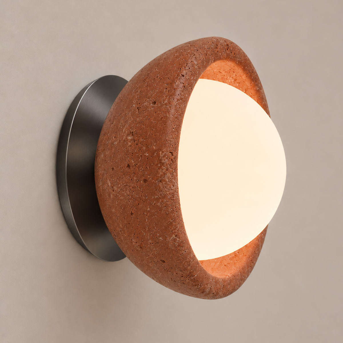 Speros Sitola Red Travertine G9 Stone Bowl Wall Light