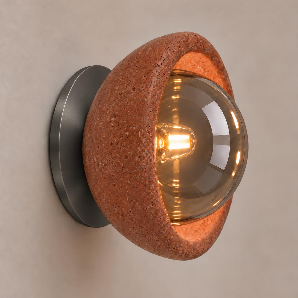 Speros Sitola Red Travertine G9 Stone Bowl Wall Light