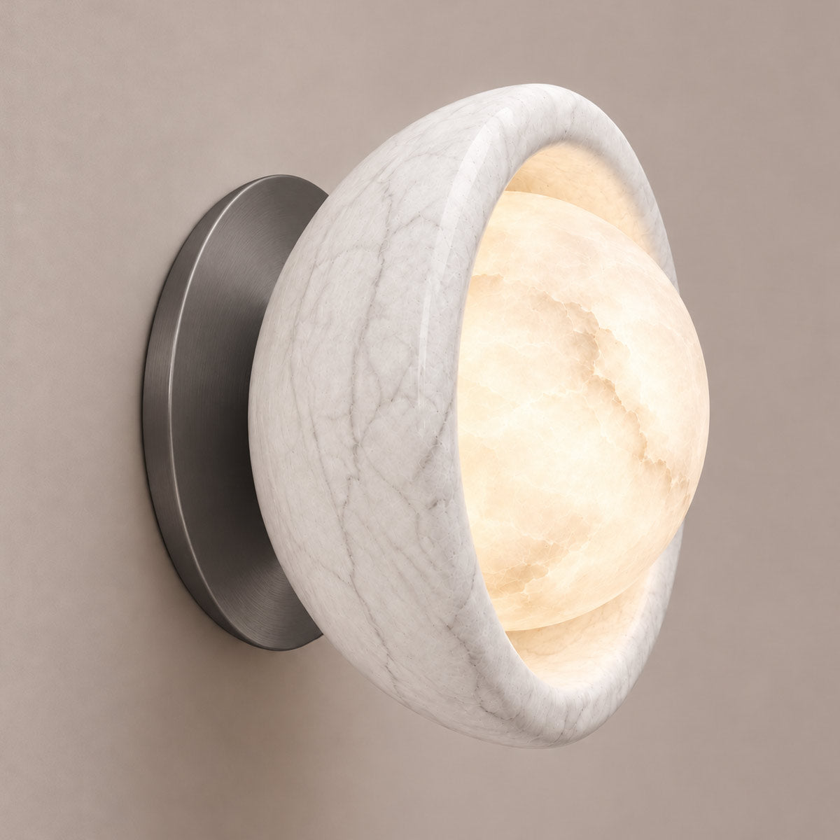 Speros Sitola White Marble G9 Stone Bowl Wall Light