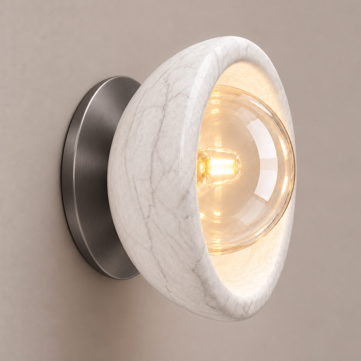Speros Sitola White Marble G9 Stone Bowl Wall Light