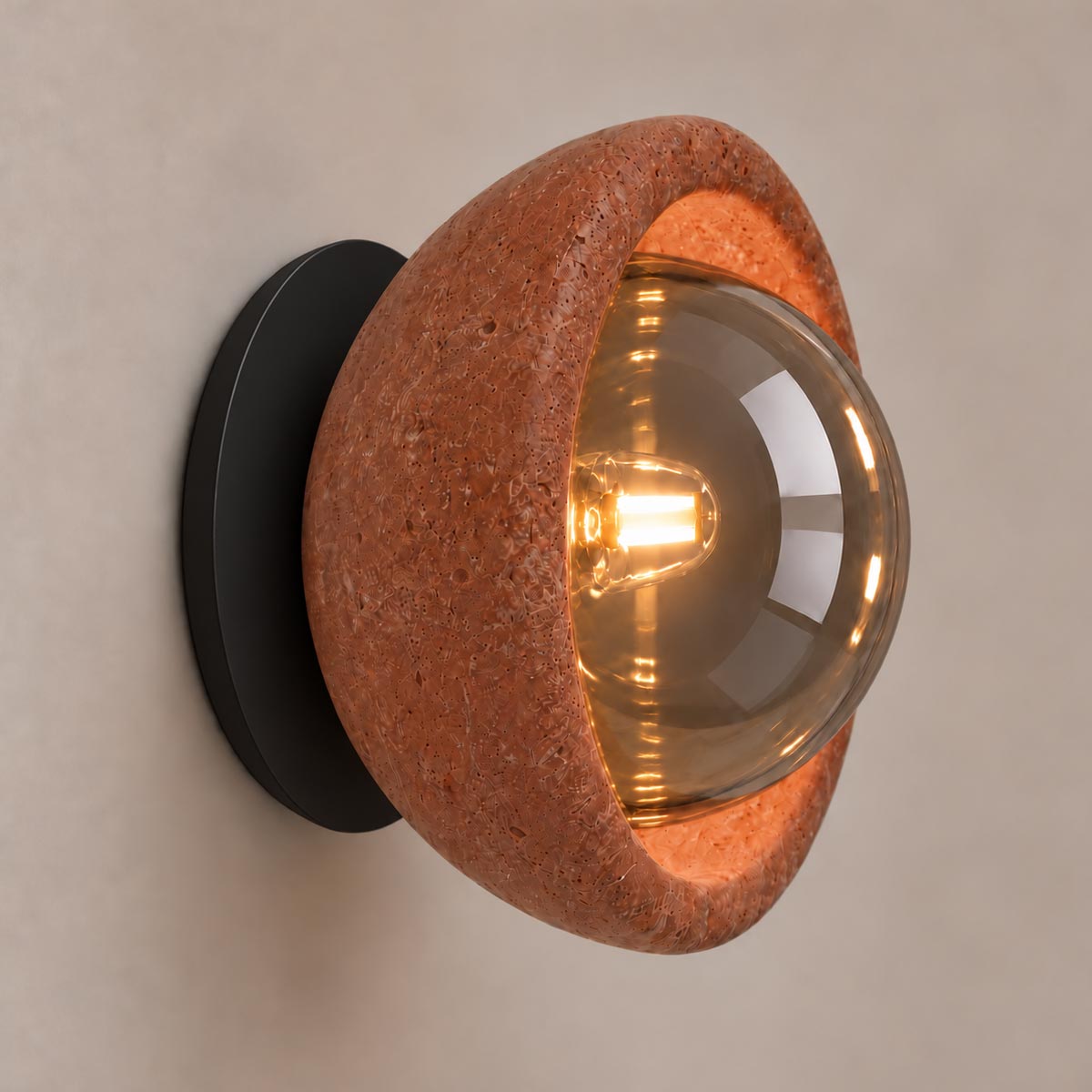 Speros Sitola Red Travertine G9 Stone Bowl Wall Light