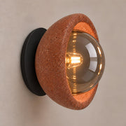 Speros Sitola Red Travertine G9 Stone Bowl Wall Light