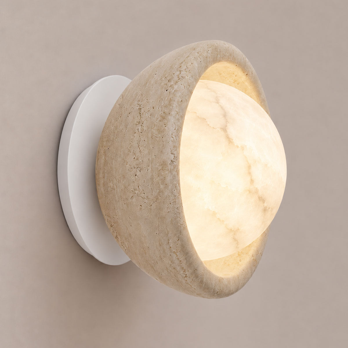 Speros Sitola Beige Travertine G9 Stone Bowl Wall Light