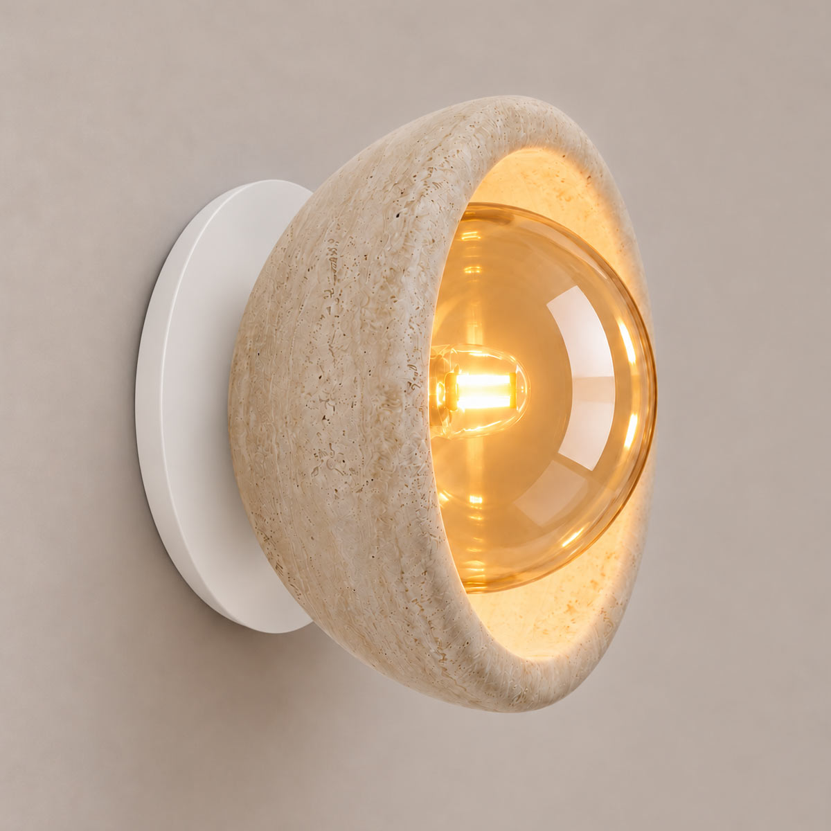Speros Sitola Beige Travertine G9 Stone Bowl Wall Light