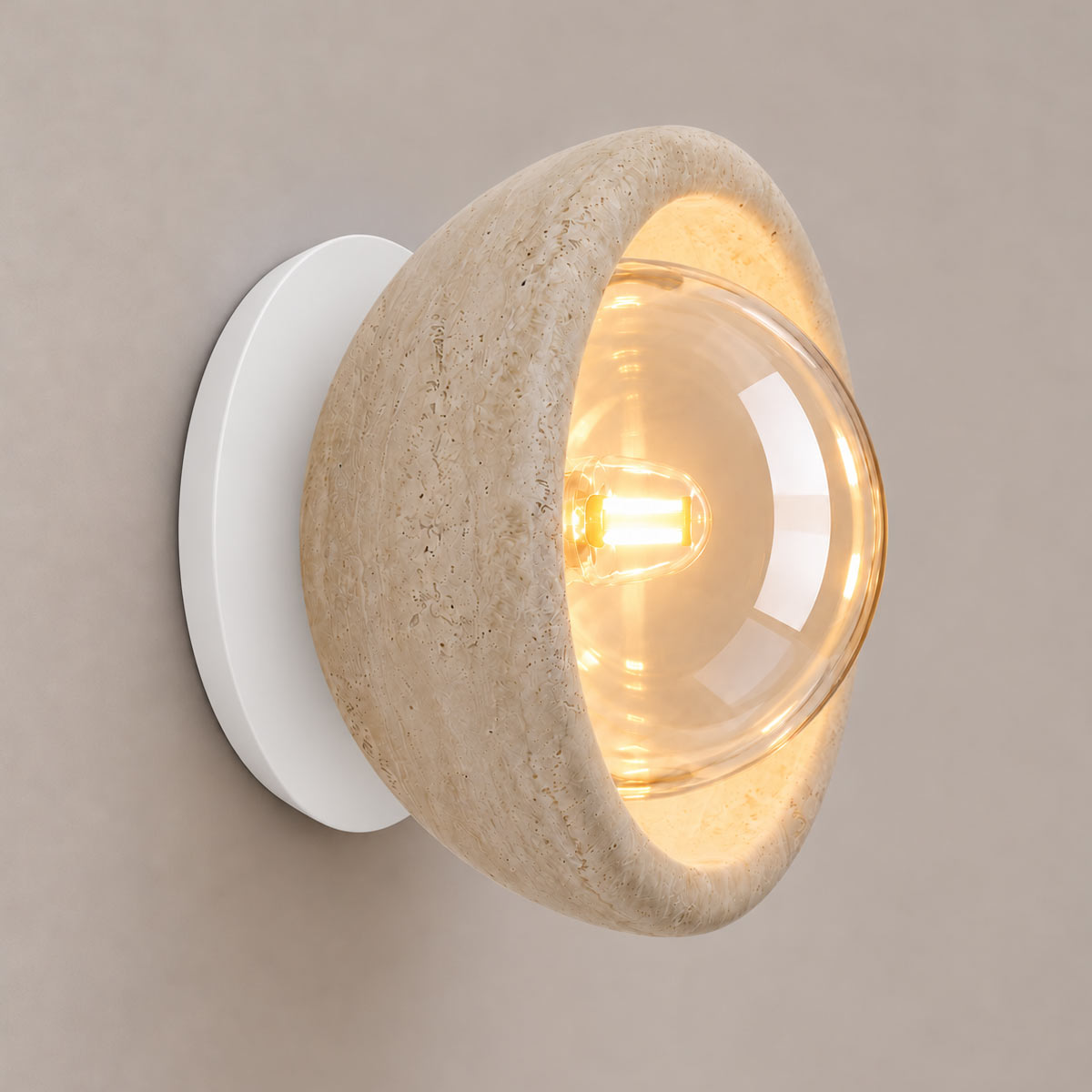 Speros Sitola Beige Travertine G9 Stone Bowl Wall Light