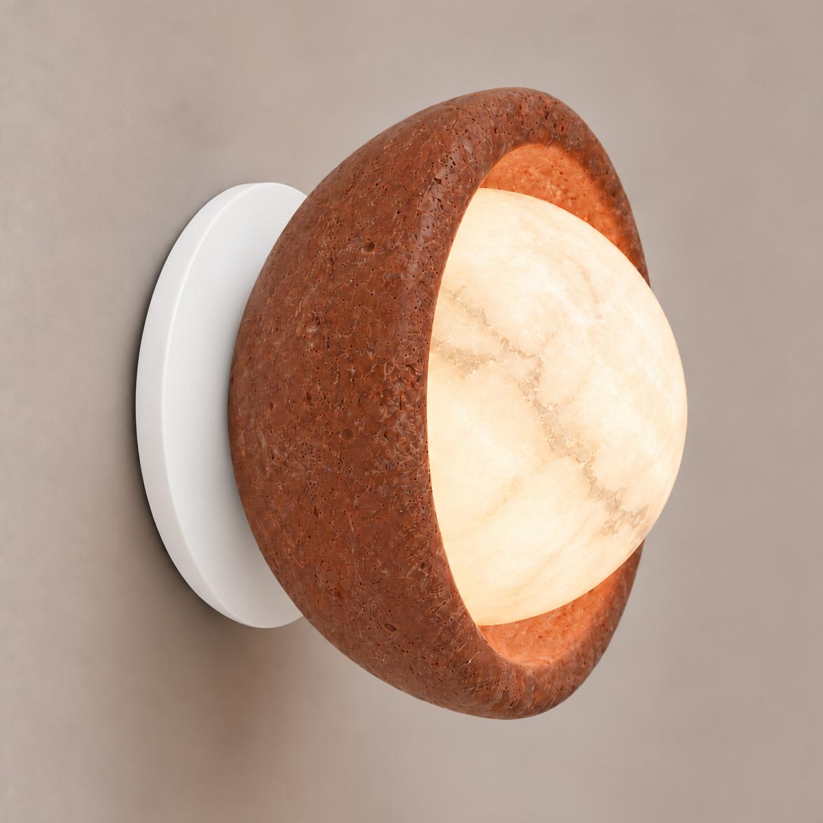 Speros Sitola Red Travertine G9 Stone Bowl Wall Light