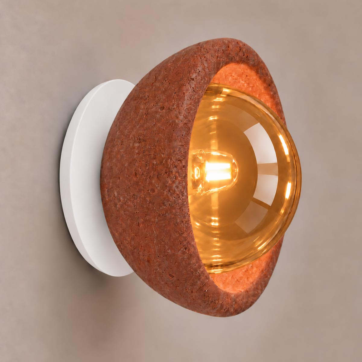 Speros Sitola Red Travertine G9 Stone Bowl Wall Light