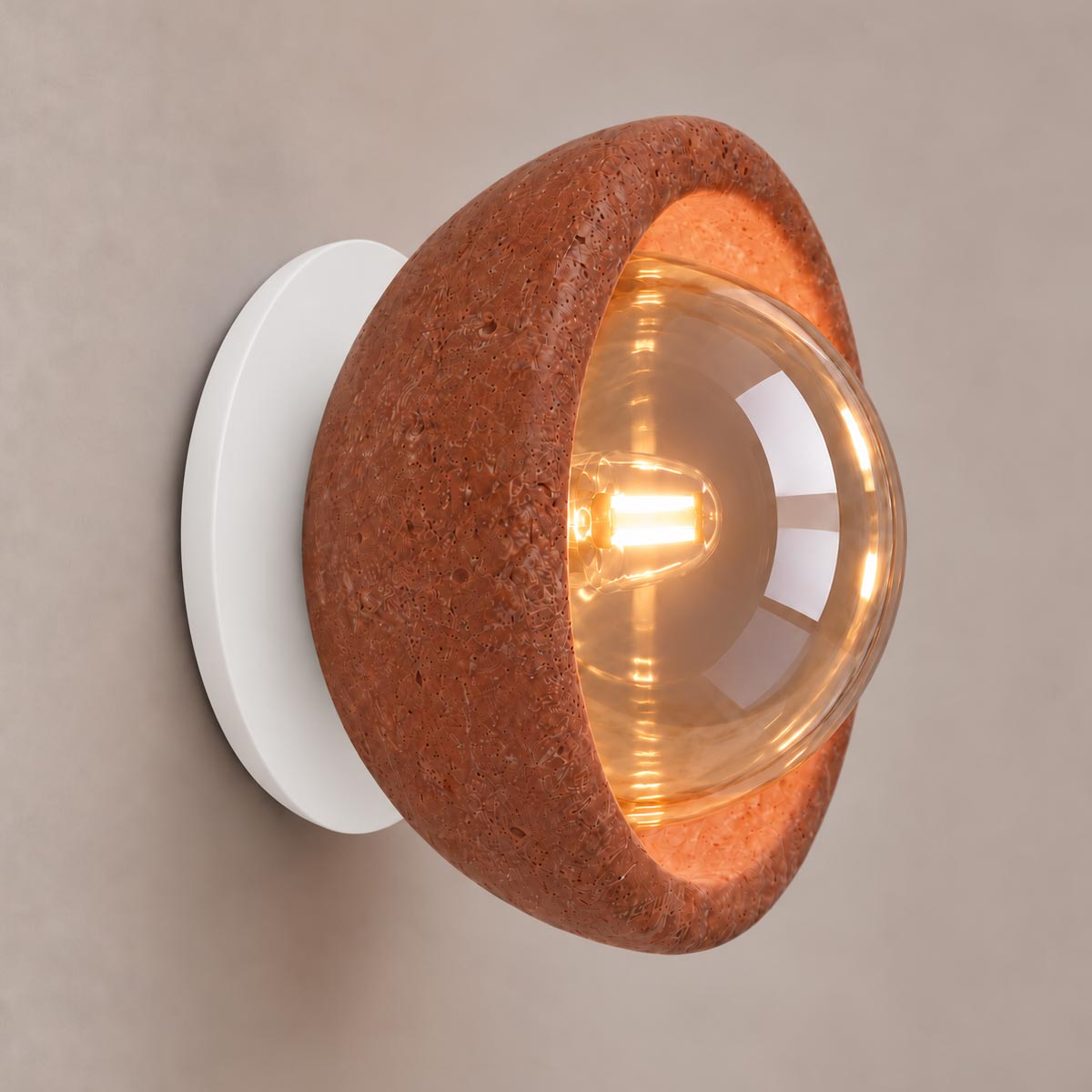 Speros Sitola Red Travertine G9 Stone Bowl Wall Light