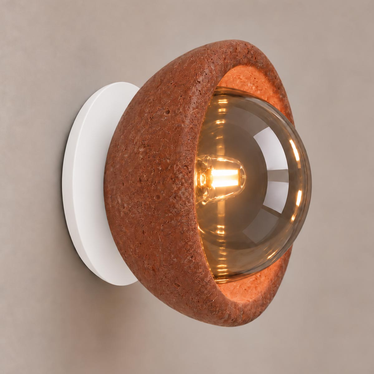 Speros Sitola Red Travertine G9 Stone Bowl Wall Light