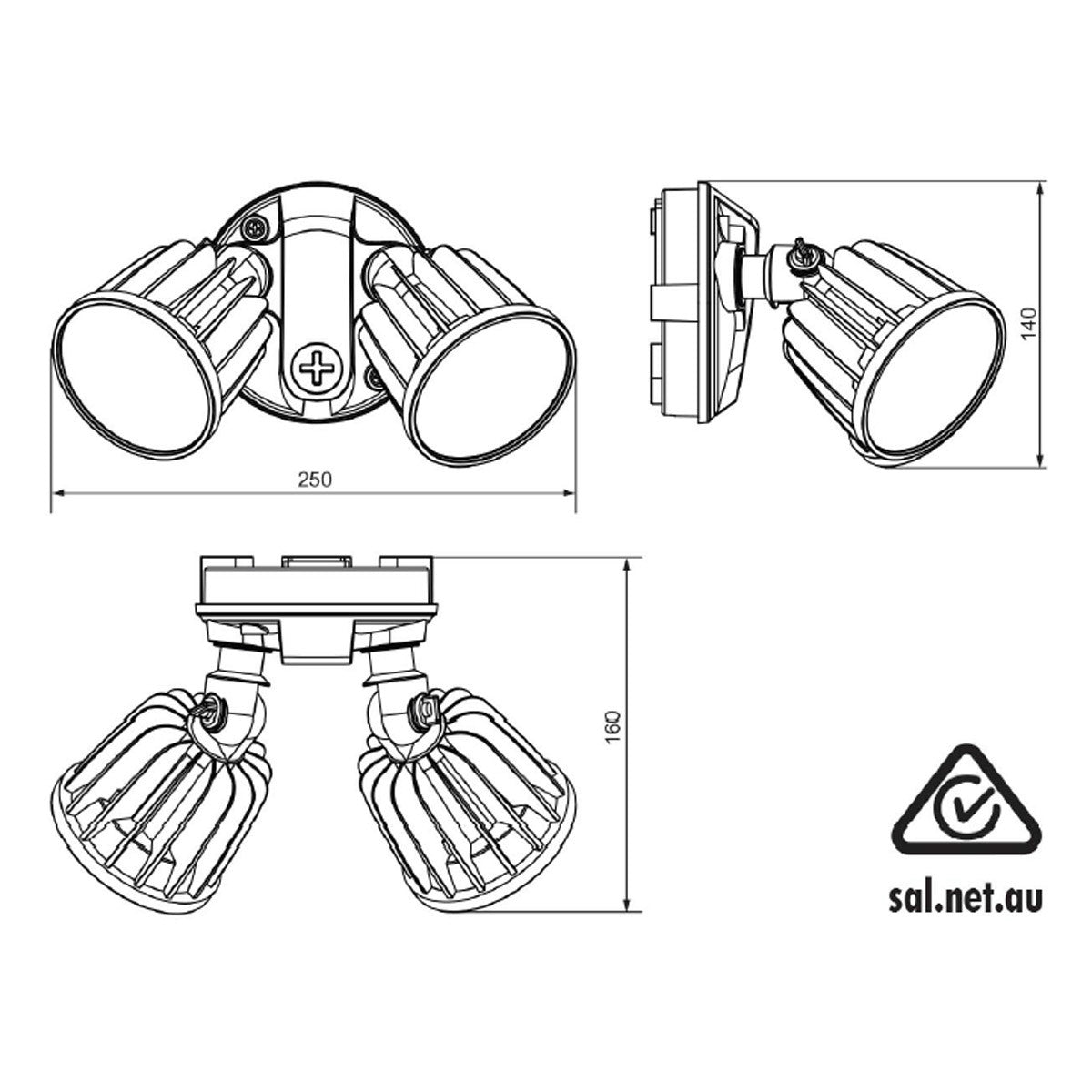 Stargem III 30W LED Tri Colour Twin Head Outdoor Spotlight