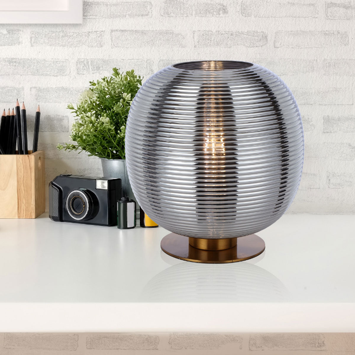 Viken Ribbed Table Lamp with Glass Sphere