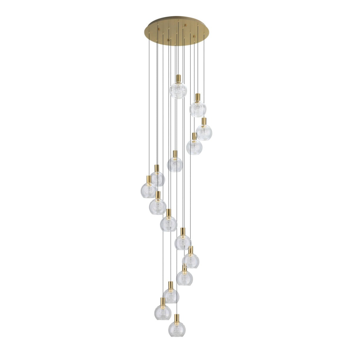 Terque 15 Light LED Dimmable Glass Dome Cluster Pendant - Brass
