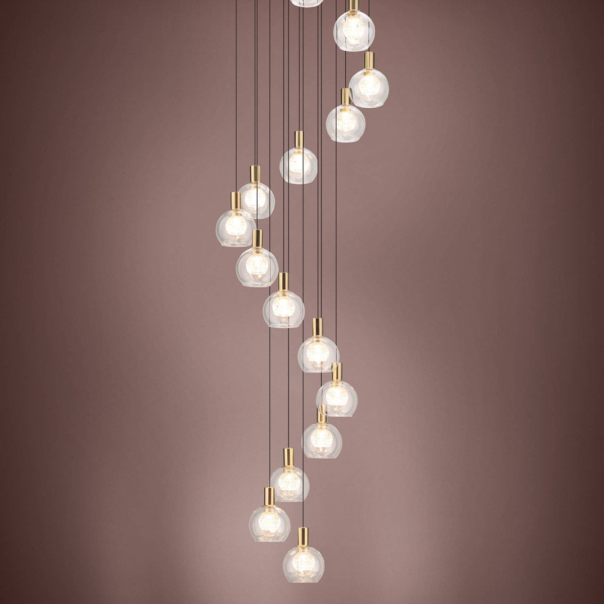 Terque 15 Light LED Dimmable Glass Dome Cluster Pendant - Brass