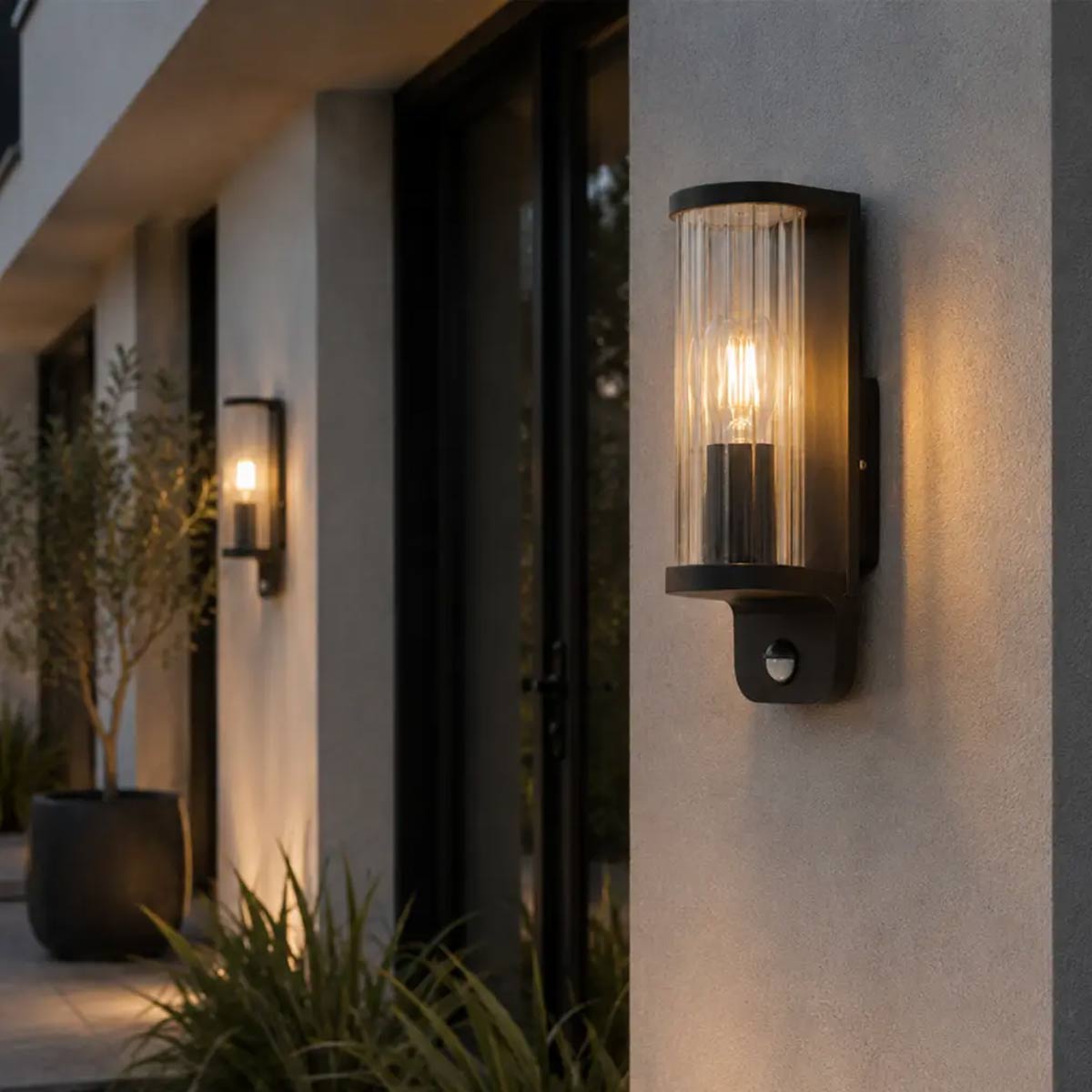 Thirlo Exterior Ribbed Wall Light with Sensor