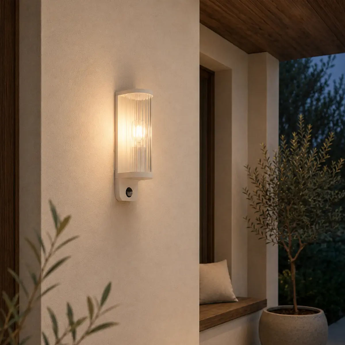 Thirlo Exterior Ribbed Wall Light with Sensor