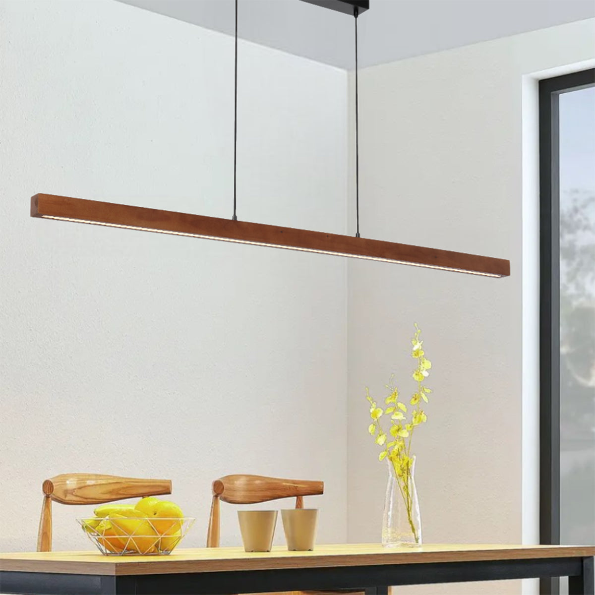 Truso Tri-Colour Linear LED Pendant Light with Walnut Finish