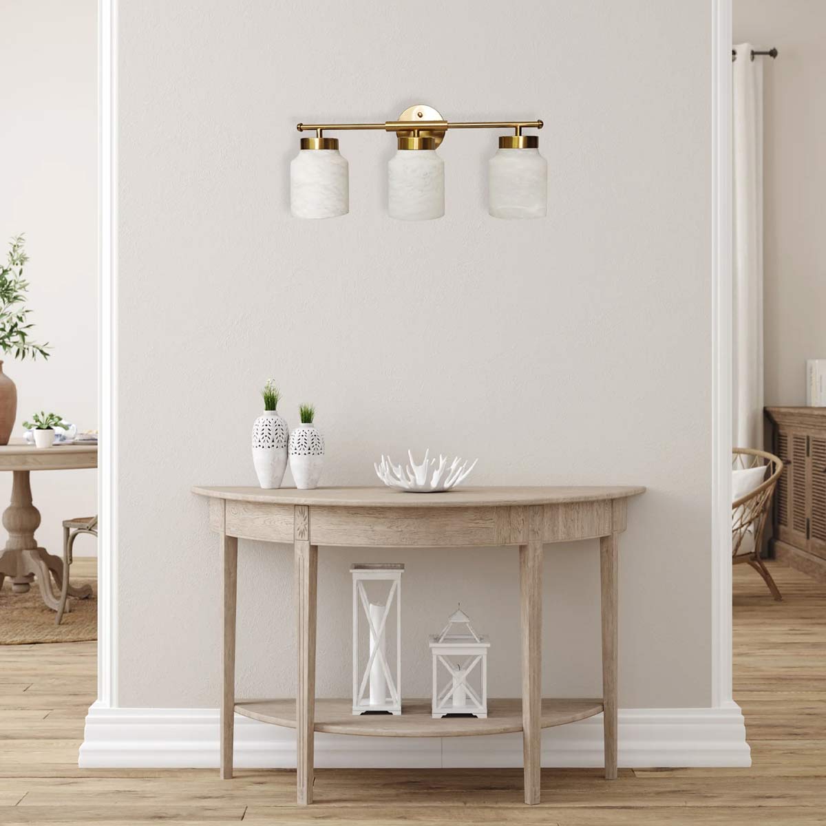 Tufo Jar 3 Wall Light - White Alabaster with Brass