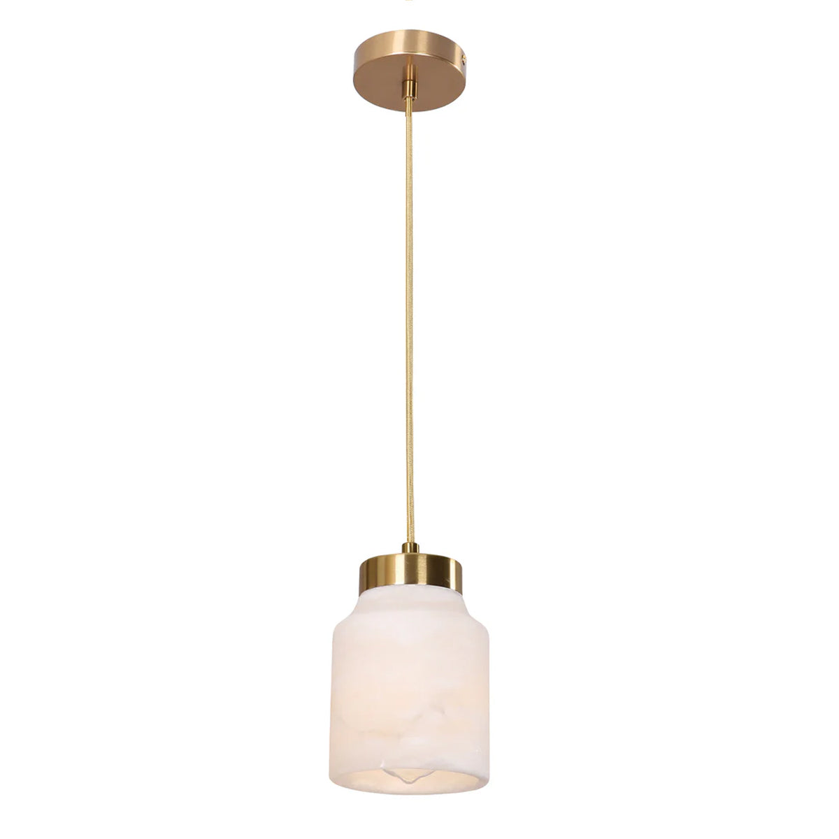 Tufo Jar Pendant Light - White Alabaster with Brass