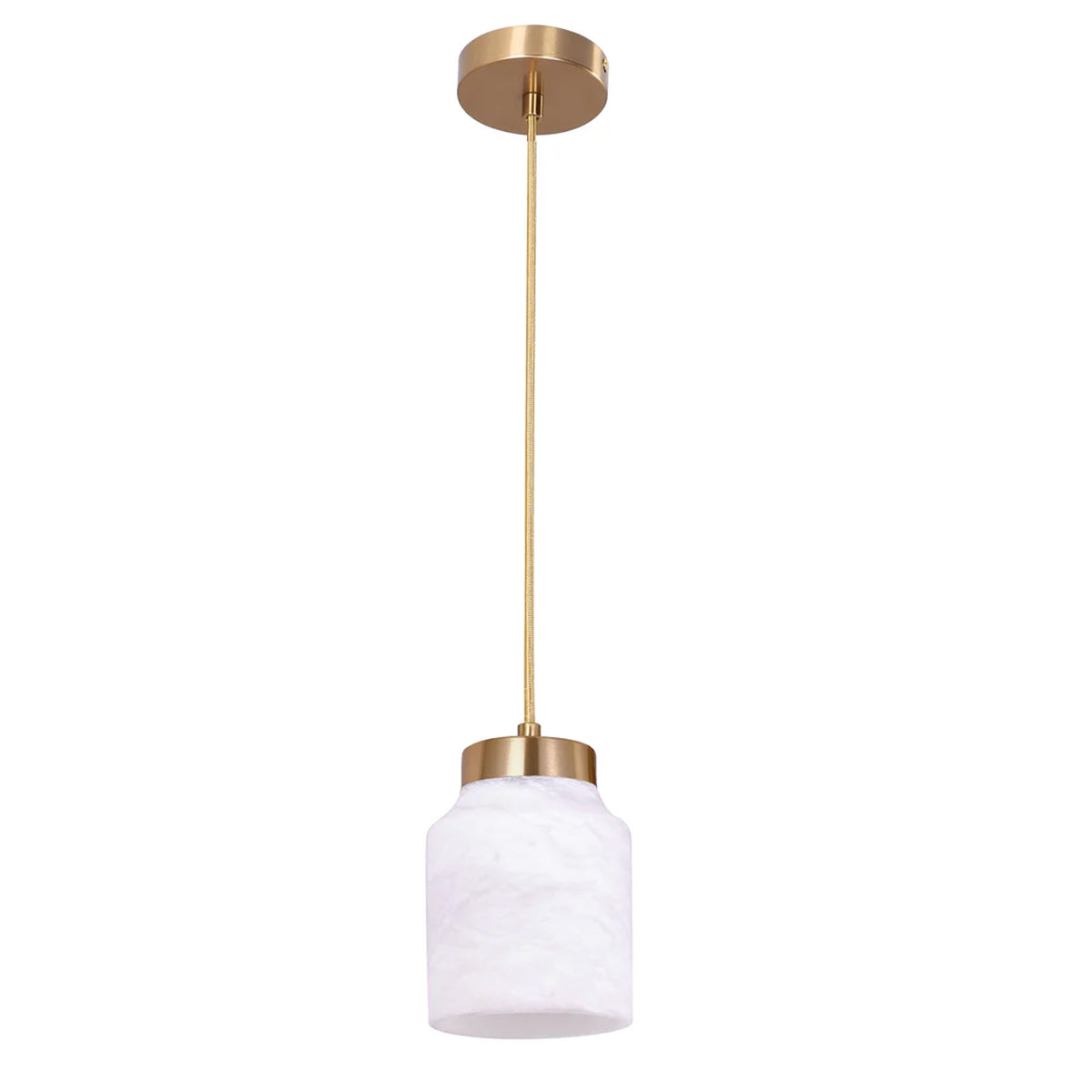 Tufo Jar Pendant Light - White Alabaster with Brass