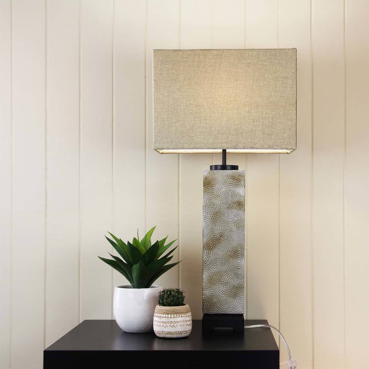 Tyros Embossed Pewter Table Lamp