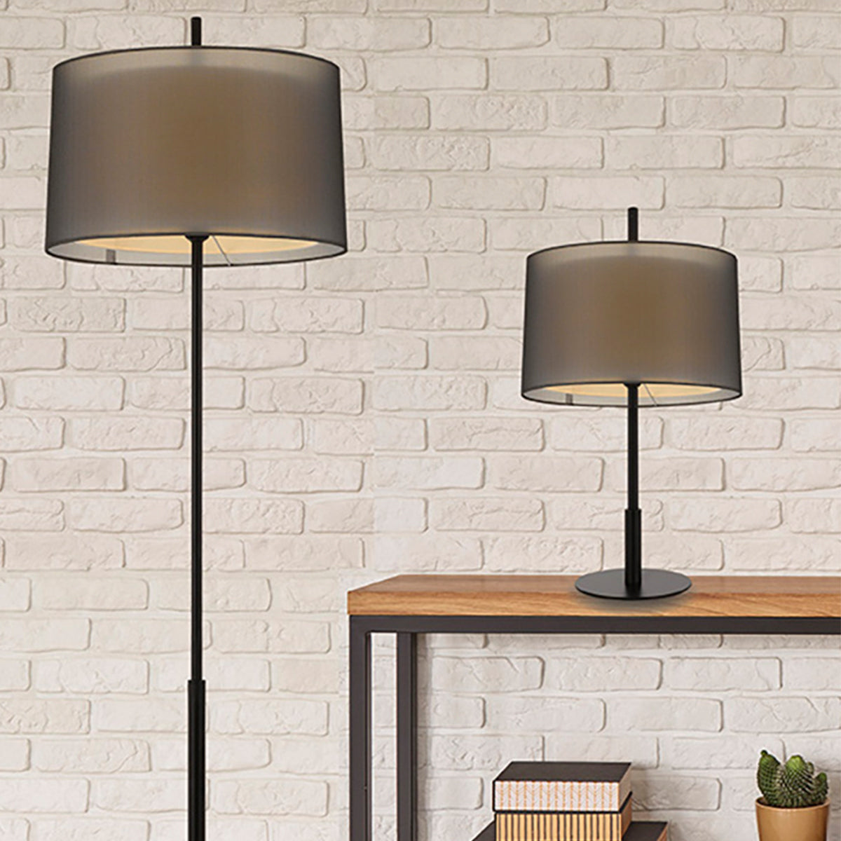 Vale Table Lamp with Drum Shade and Metal Base