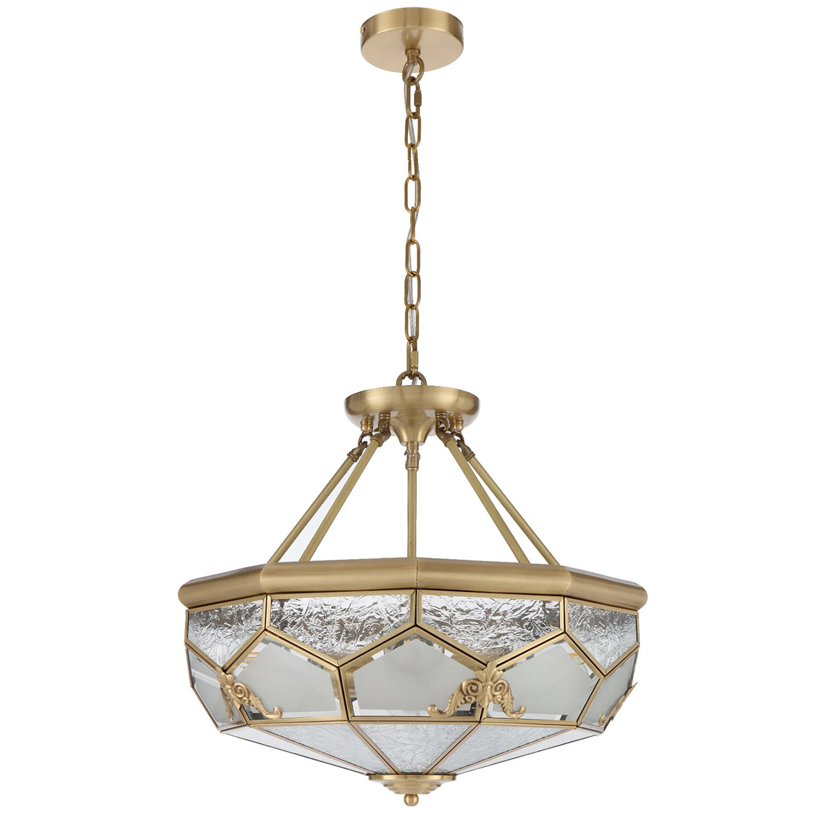 Valmont Artisan Brass Pendant Light with Handcrafted Glass Panels