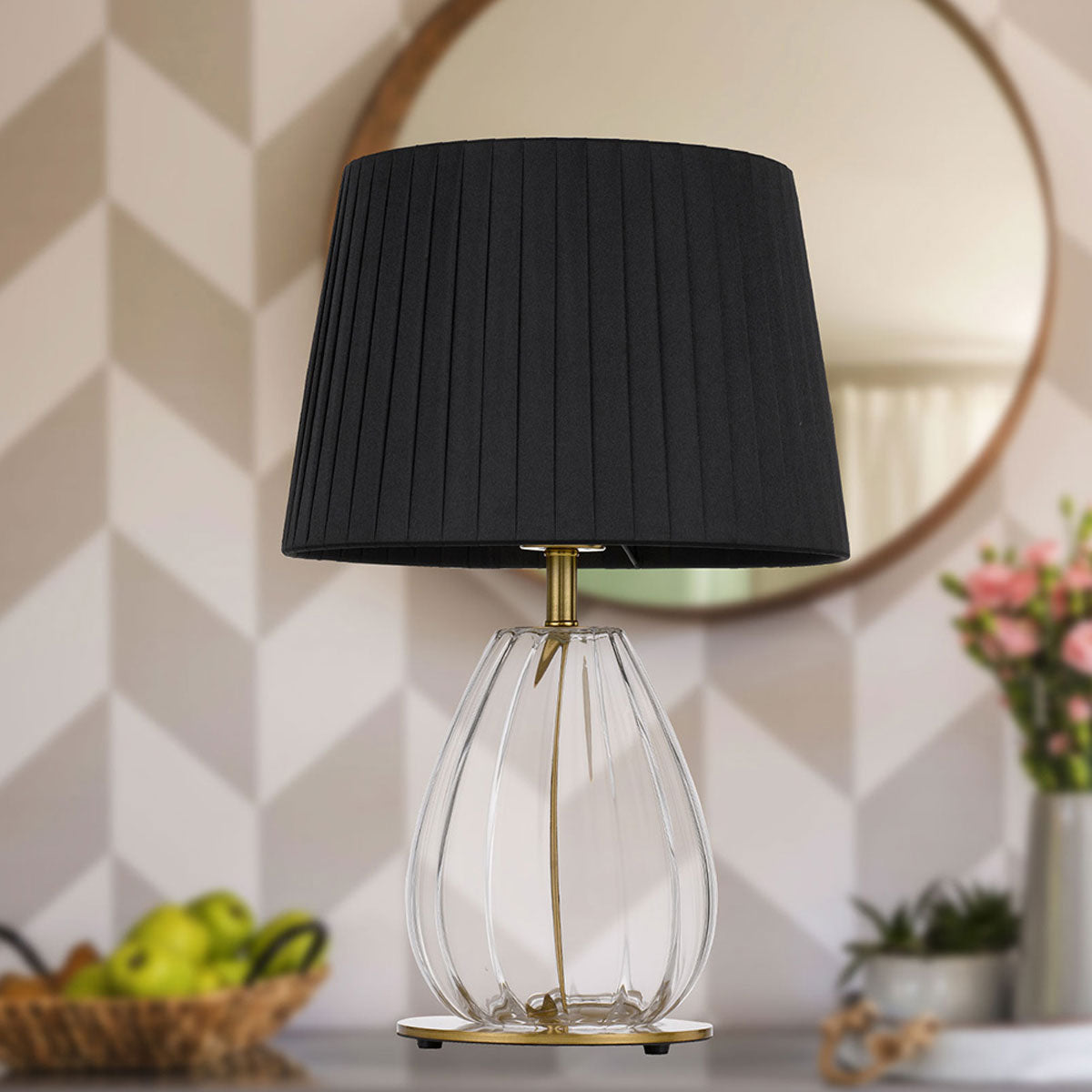 Veana Sculptured Glass Table Lamp with Cotton Shade