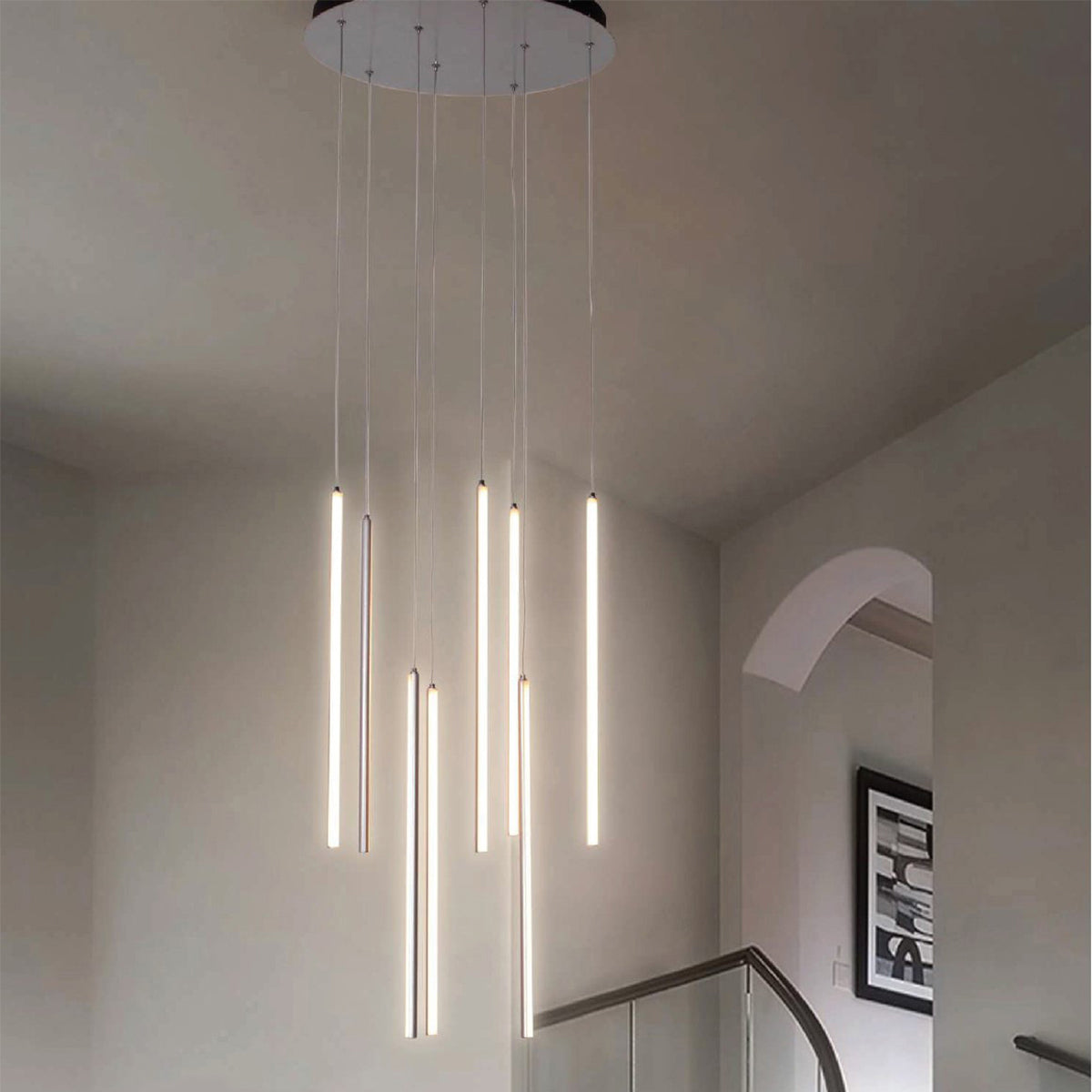 Centric Metal Modern Minimal 8 Light Drop Pendant Light - Tri-Colour