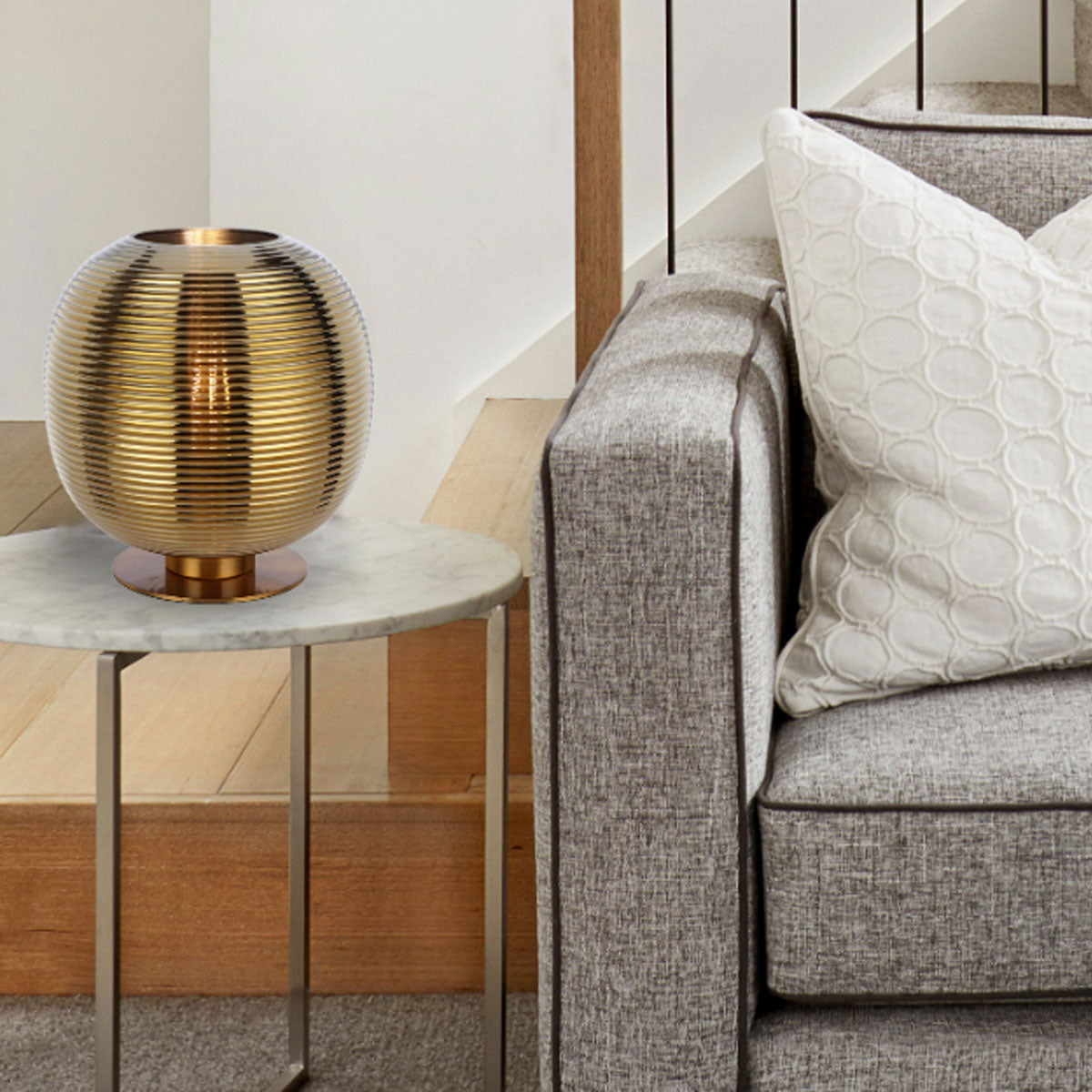Viken Ribbed Table Lamp with Glass Sphere