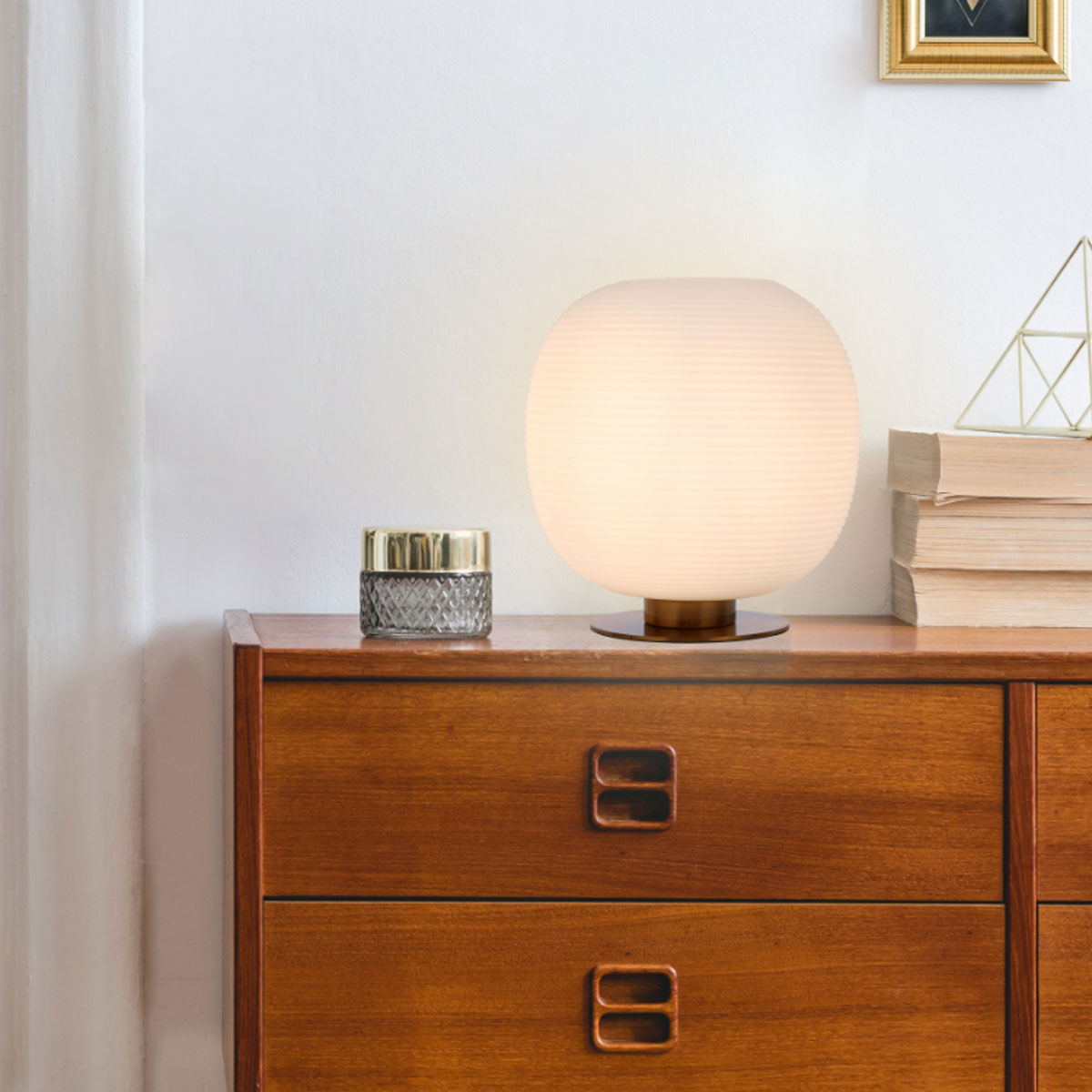 Viken Ribbed Table Lamp with Glass Sphere