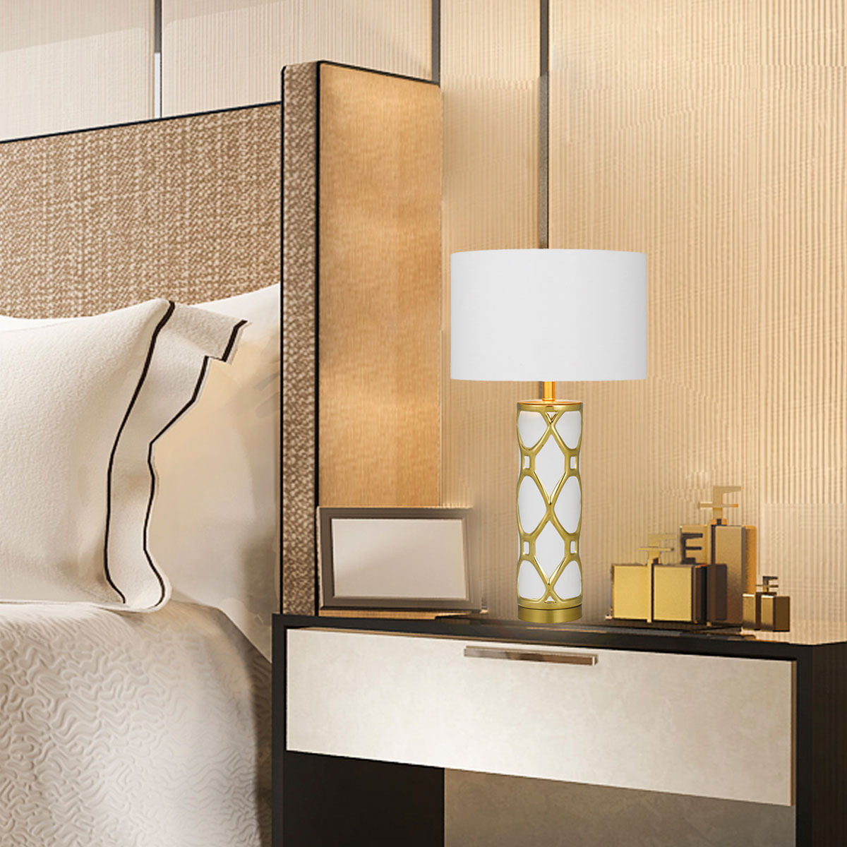 Vilma Classic Drum Table Lamp with Ceramic Base