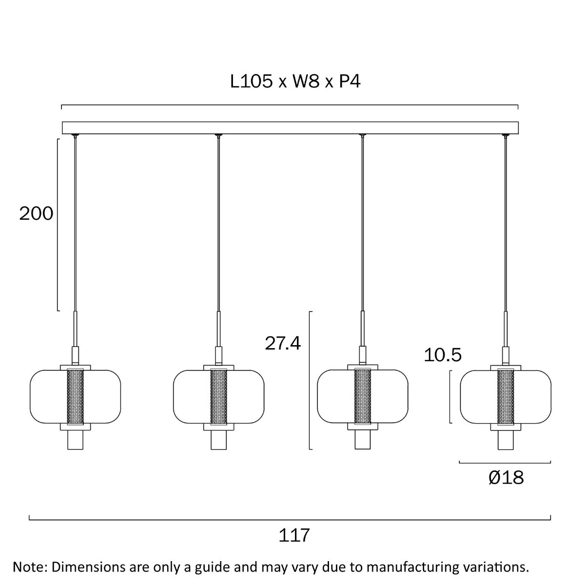 Volen 4 Light Pendant Bar with LED Lighting