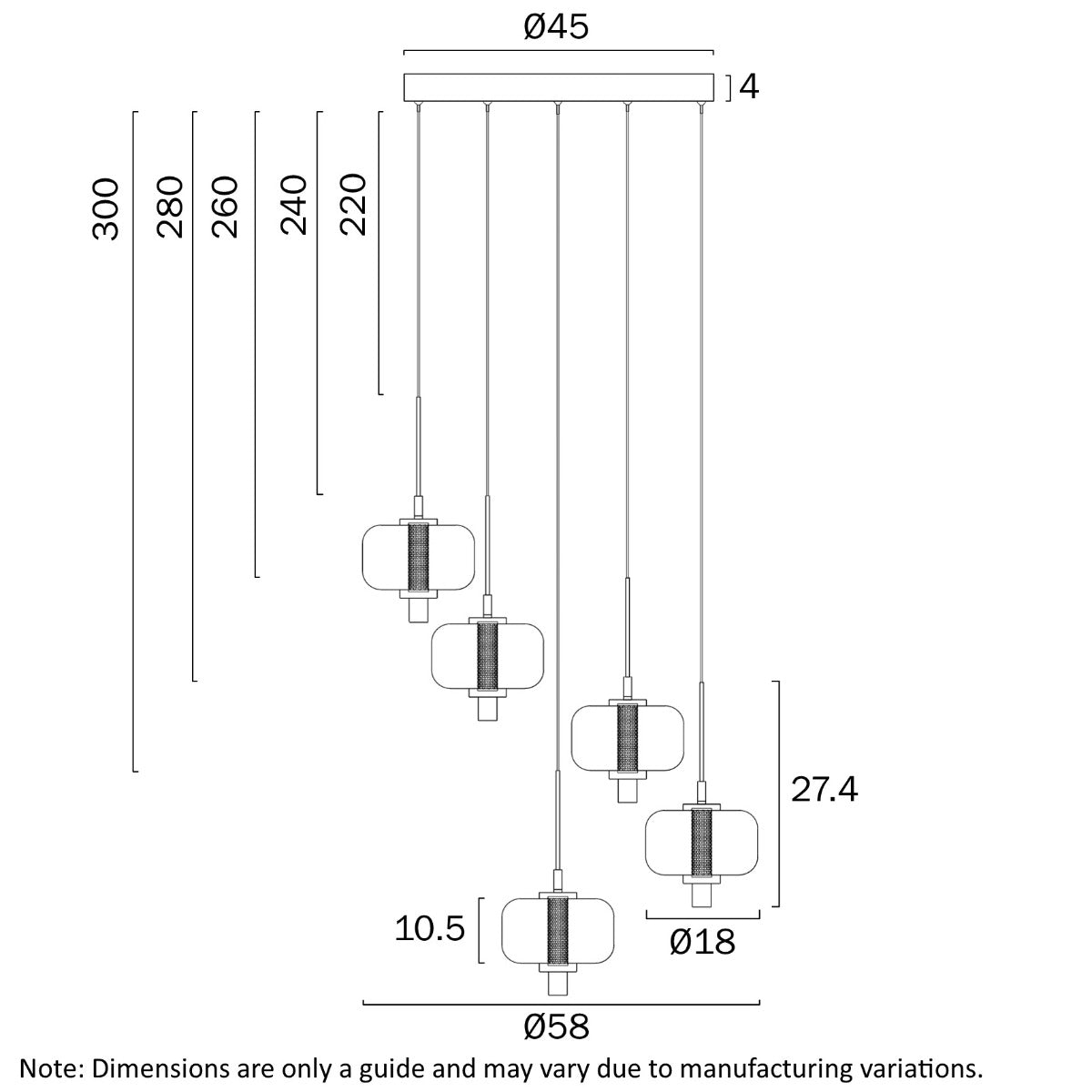 Volen 5 Light Lantern Pendant with Remote Control & LED Light