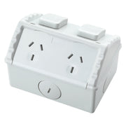 White Double Weatherproof Power Point Outlet Socket GPO 10Amp