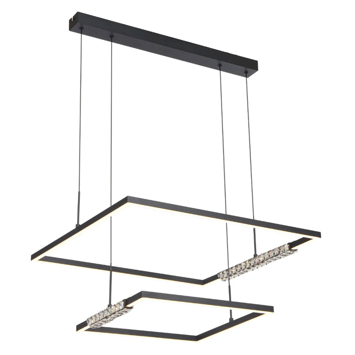 Zafra 2 Tier Square Crystal LED Pendant Light with Adjustable Lighting